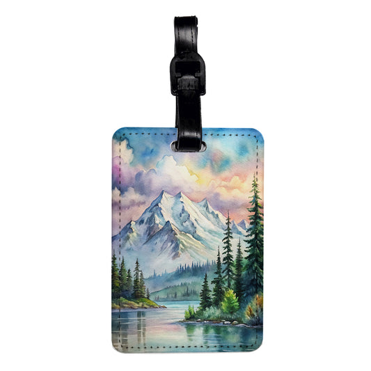 Alaska Mountain Lake Painting Travel Faux Leather Luggage Tag