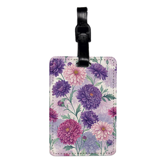 Aster Purple Flowers Travel Faux Leather Luggage Tag