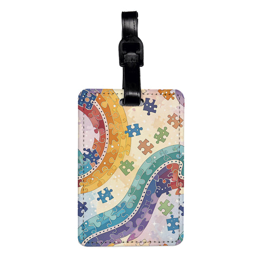 Autism Acceptance Puzzle Pieces Design Travel Faux Leather Luggage Tag