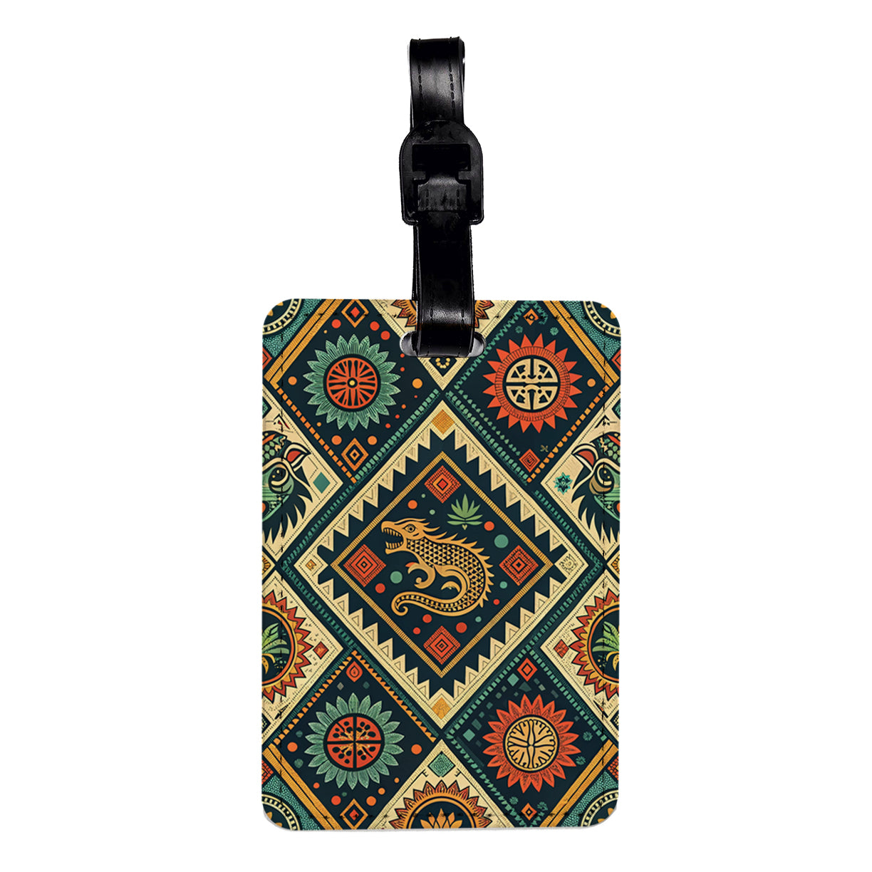 Aztec Geometric Pattern Travel Faux Leather Luggage Tag