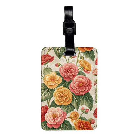 Begonia Flowers Pink Yellow Travel Faux Leather Luggage Tag