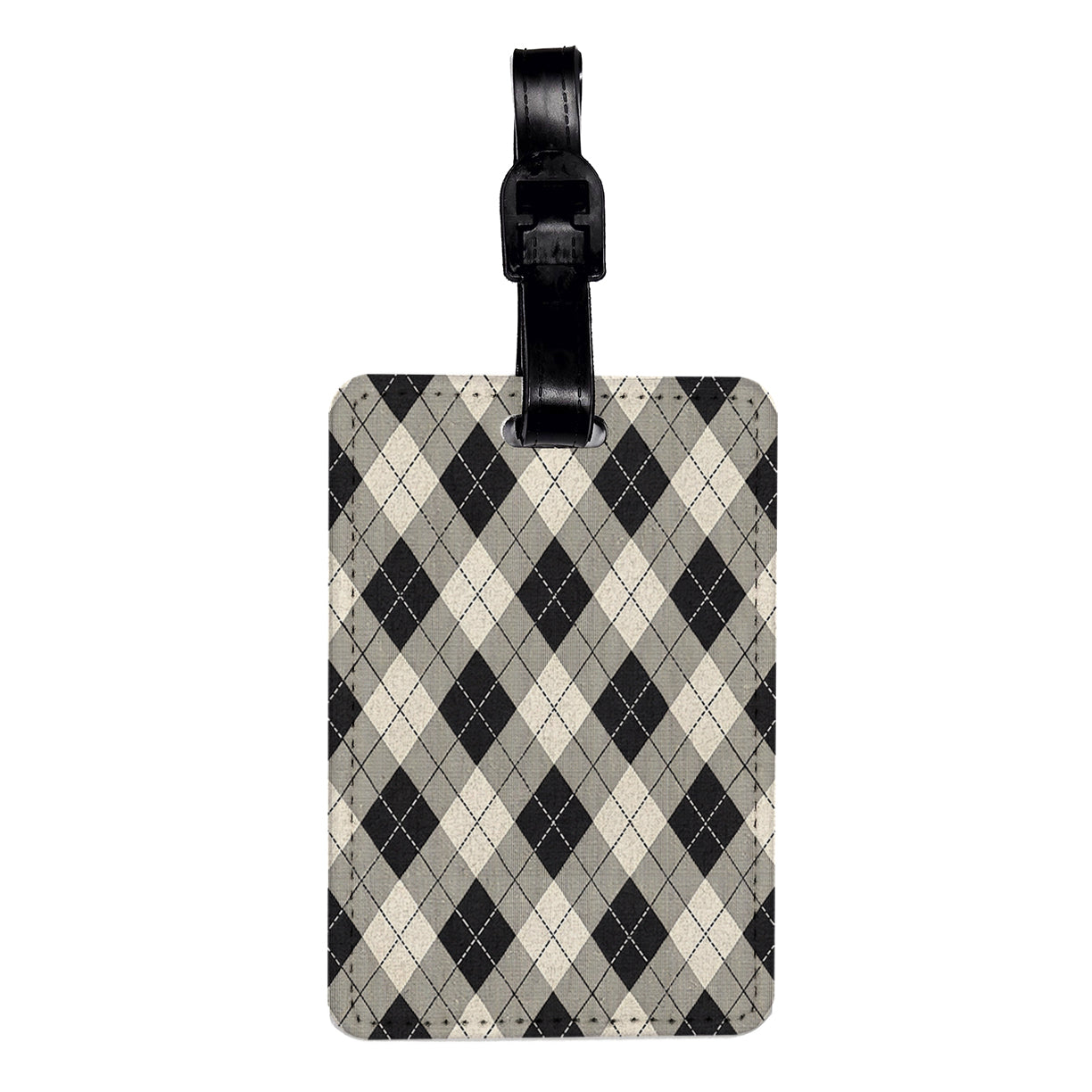 Black Argyle Pattern Travel Faux Leather Luggage Tag
