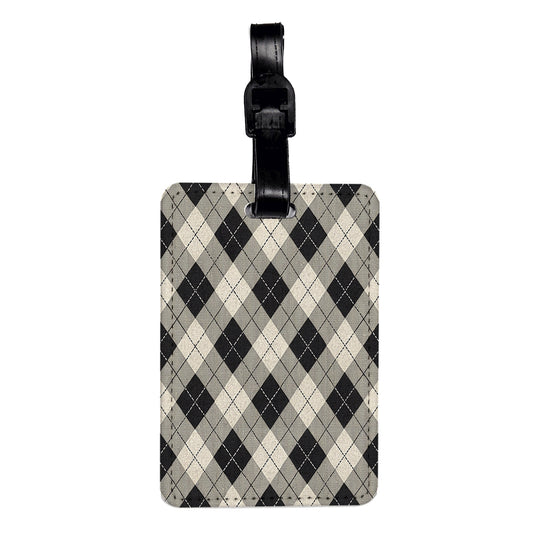 Black Argyle Pattern Travel Faux Leather Luggage Tag