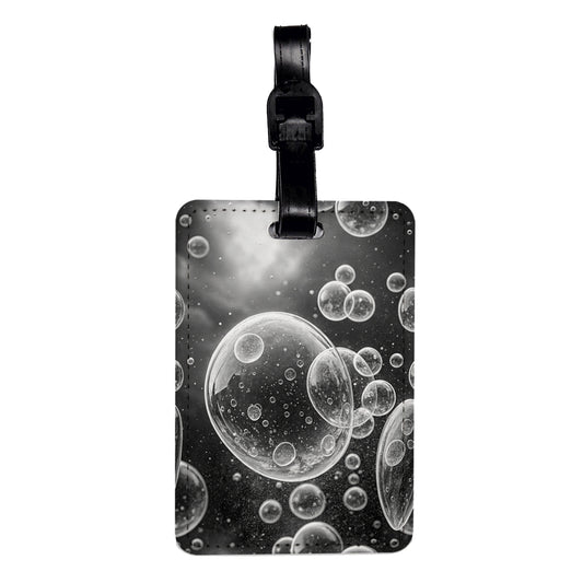 Black White Bubbles Travel Faux Leather Luggage Tag