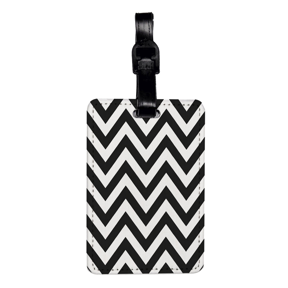 Black White Chevrons Travel Faux Leather Luggage Tag