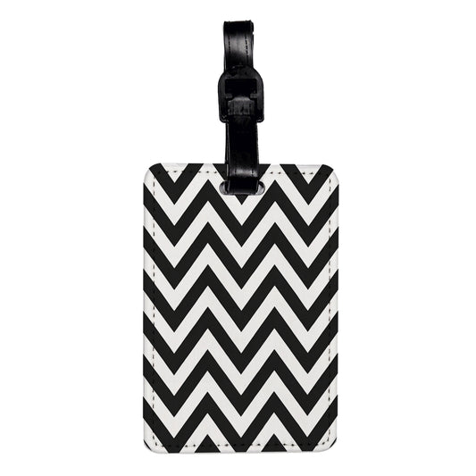 Black White Chevrons Travel Faux Leather Luggage Tag