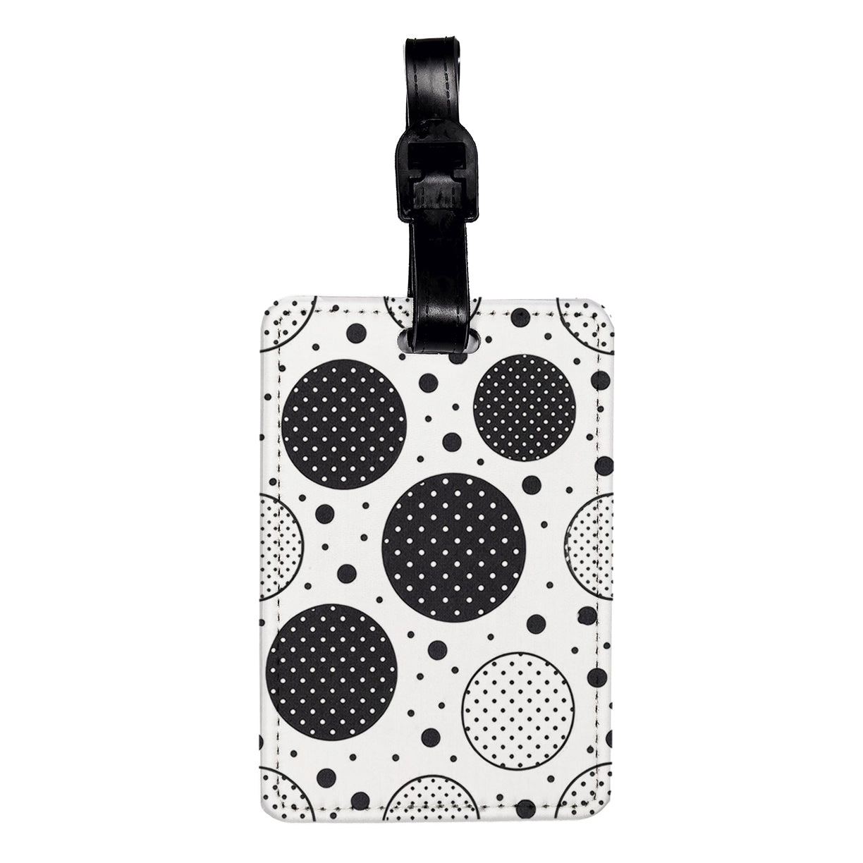 Black White Polka Dots Circles Background Travel Faux Leather Luggage Tag