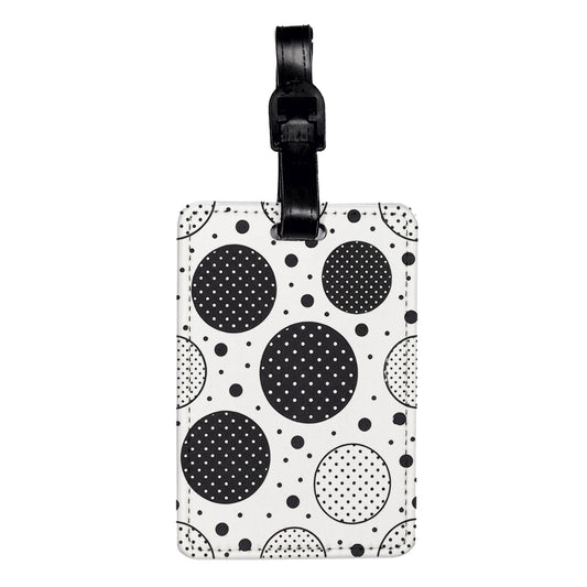 Black White Polka Dots Circles Background Travel Faux Leather Luggage Tag