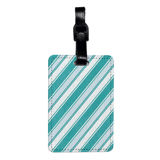 Blue Teal Stripes Background Travel Faux Leather Luggage Tag