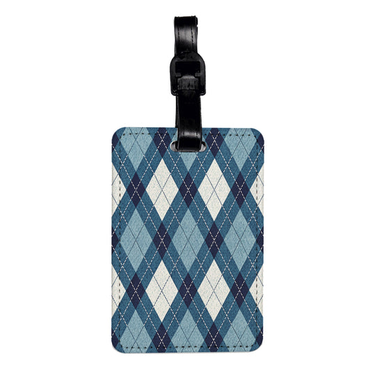 Blue White Argyle Background Travel Faux Leather Luggage Tag