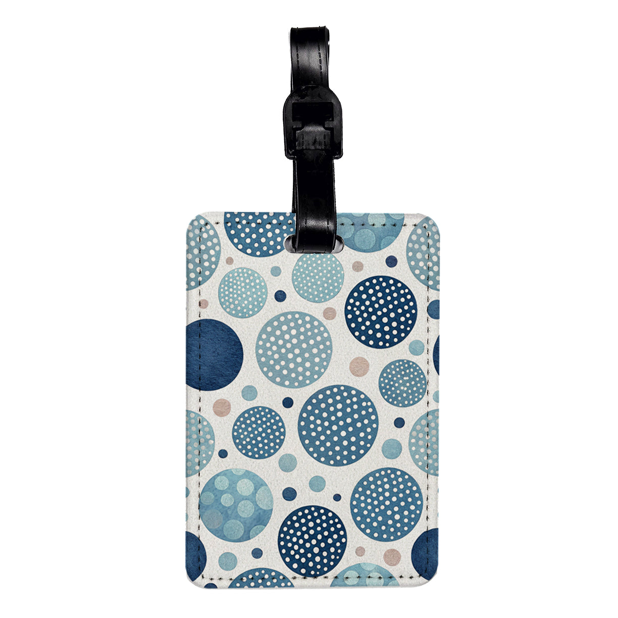 Blue White Polka Dots Circles Travel Faux Leather Luggage Tag