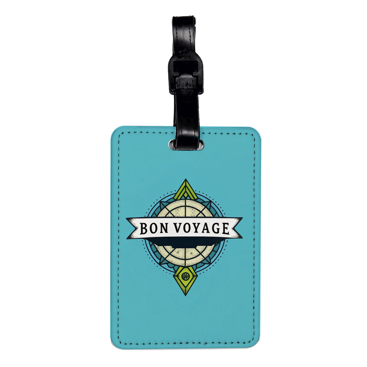 Bon Voyage Blue Background Travel Faux Leather Luggage Tag