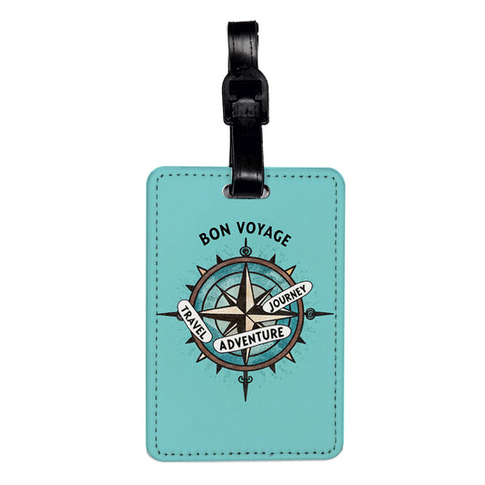 Bon Voyage Compass Vacation Adventure Journey Travel Faux Leather Luggage Tag