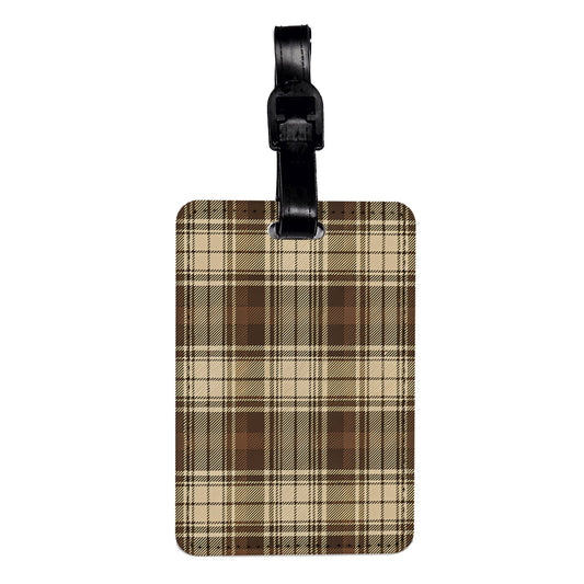 Brown Plaid Background Travel Faux Leather Luggage Tag