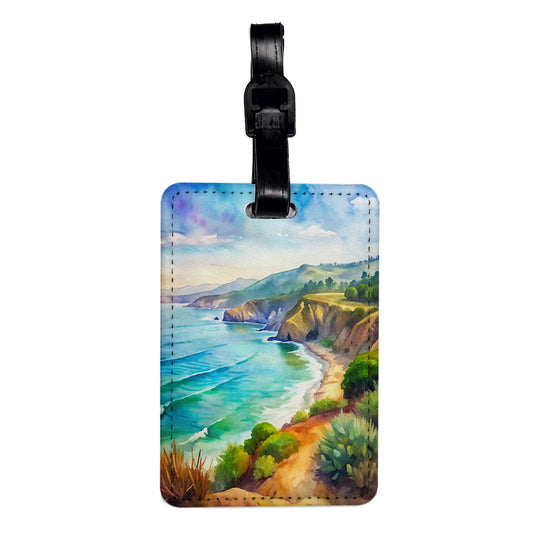 California Coast Beach Ocean Painting Travel Faux Leather Luggage Tag