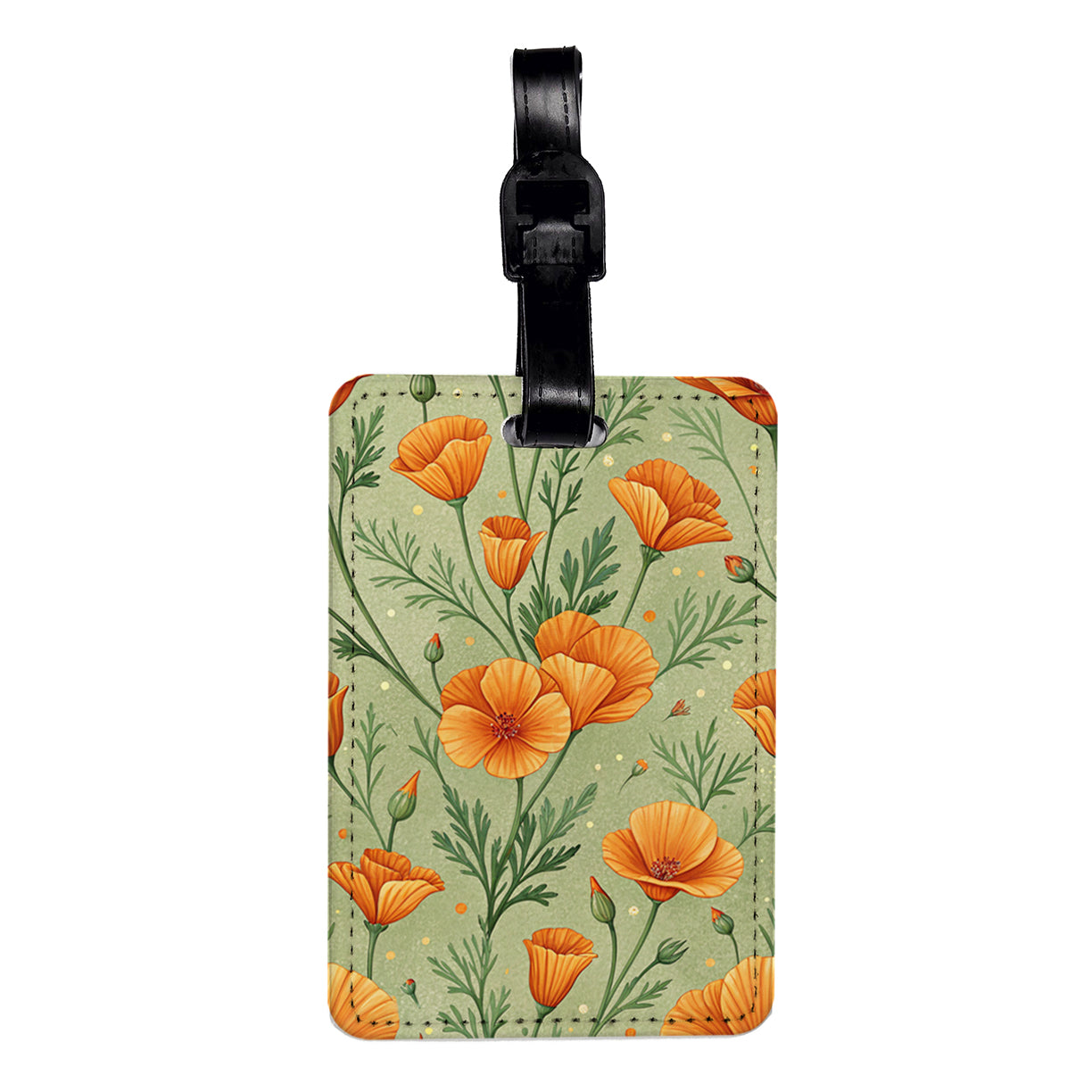 California Orange Poppy Flowers Travel Faux Leather Luggage Tag