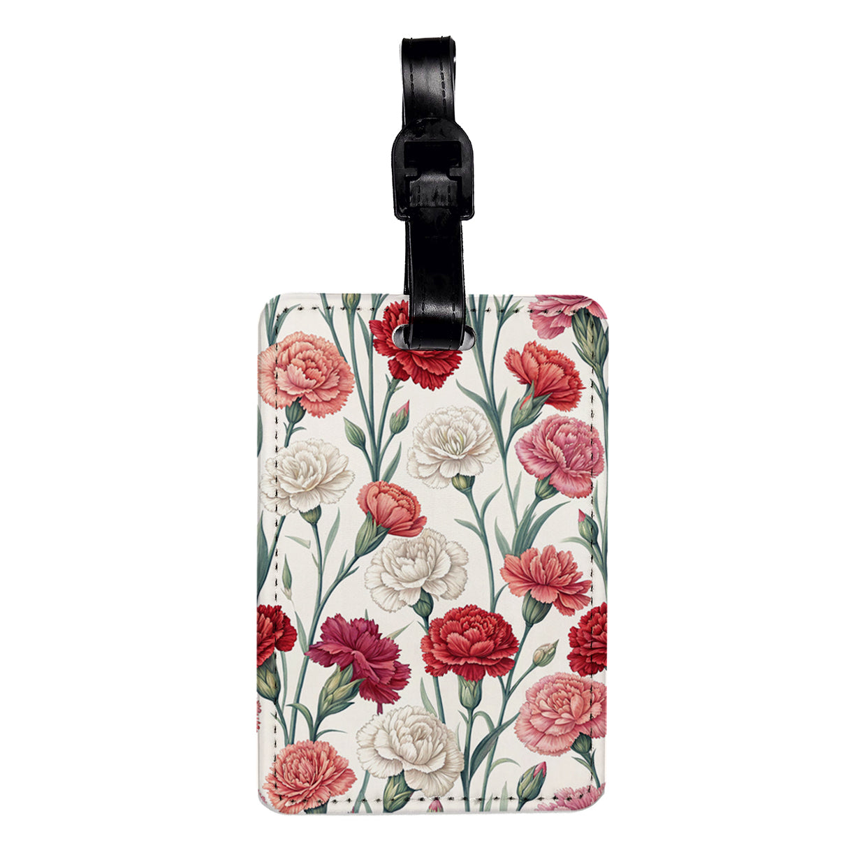 Carnations Pink White Flowers Travel Faux Leather Luggage Tag