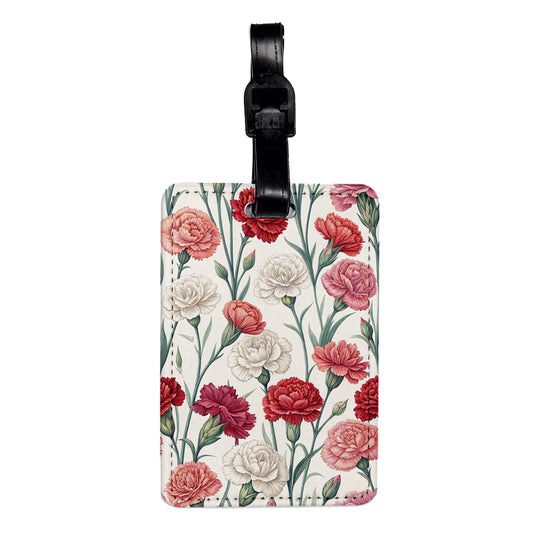 Carnations Pink White Flowers Travel Faux Leather Luggage Tag