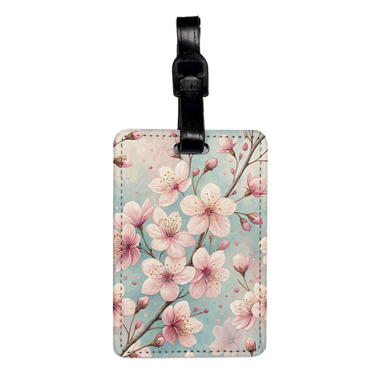 Cherry Blossom Flowers Pink Background Travel Faux Leather Luggage Tag