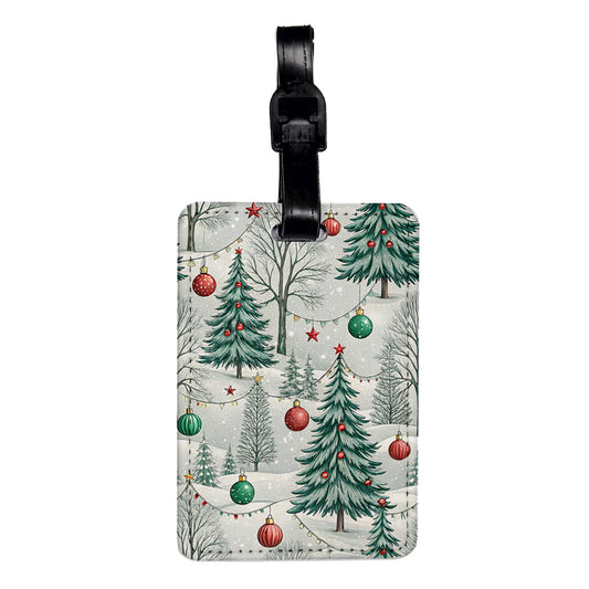 Christmas Scene Winter Backgrounds Travel Faux Leather Luggage Tag