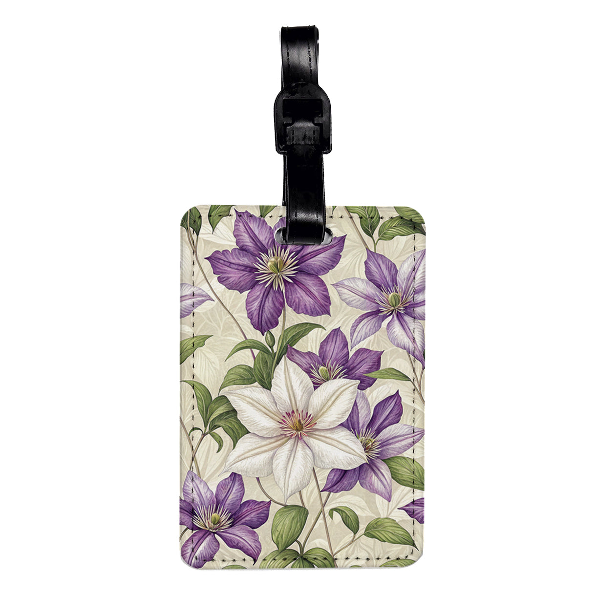 Clematis Flowers Purple White Travel Faux Leather Luggage Tag