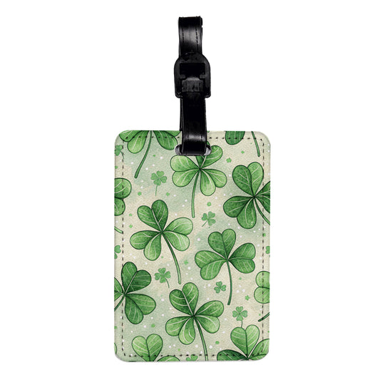 Clover Green Leaves Background Travel Faux Leather Luggage Tag