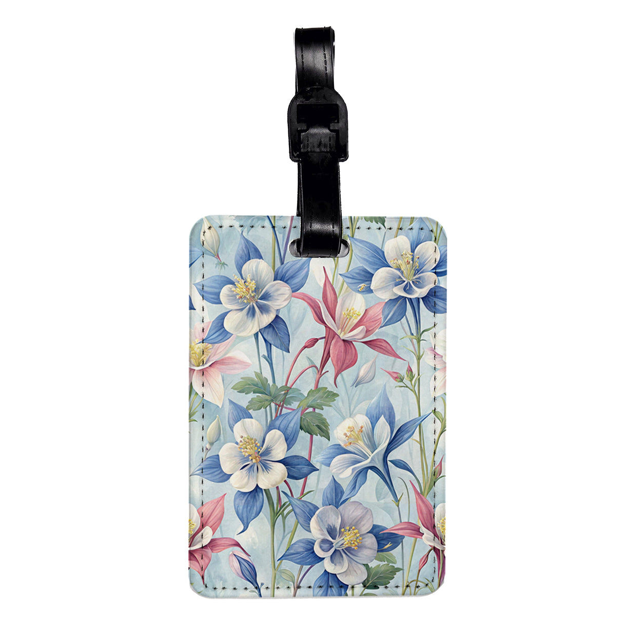Columbine Flowers Floral Background Travel Faux Leather Luggage Tag