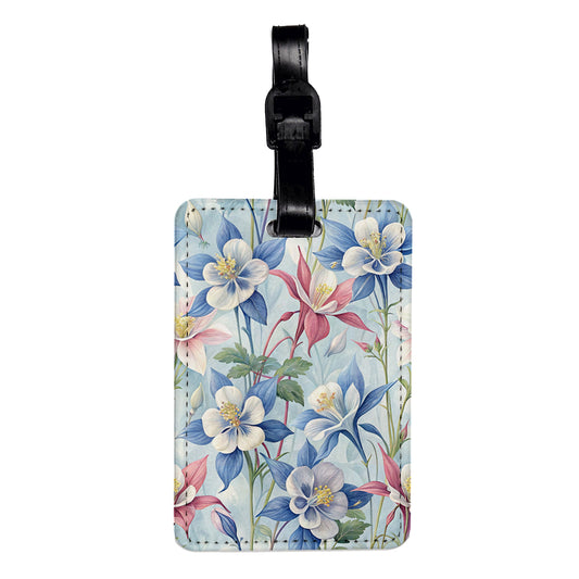 Columbine Flowers Floral Background Travel Faux Leather Luggage Tag