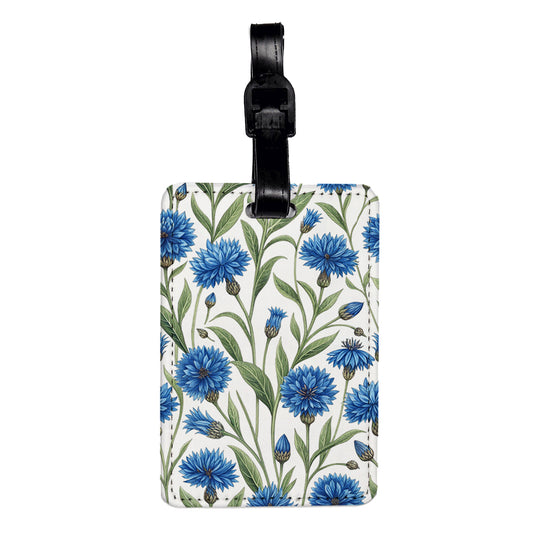 Cornflower Flowers Blue Background Travel Faux Leather Luggage Tag