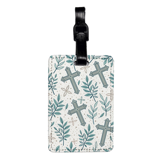 Crosses And Leaves Christian Background Travel Faux Leather Luggage Tag