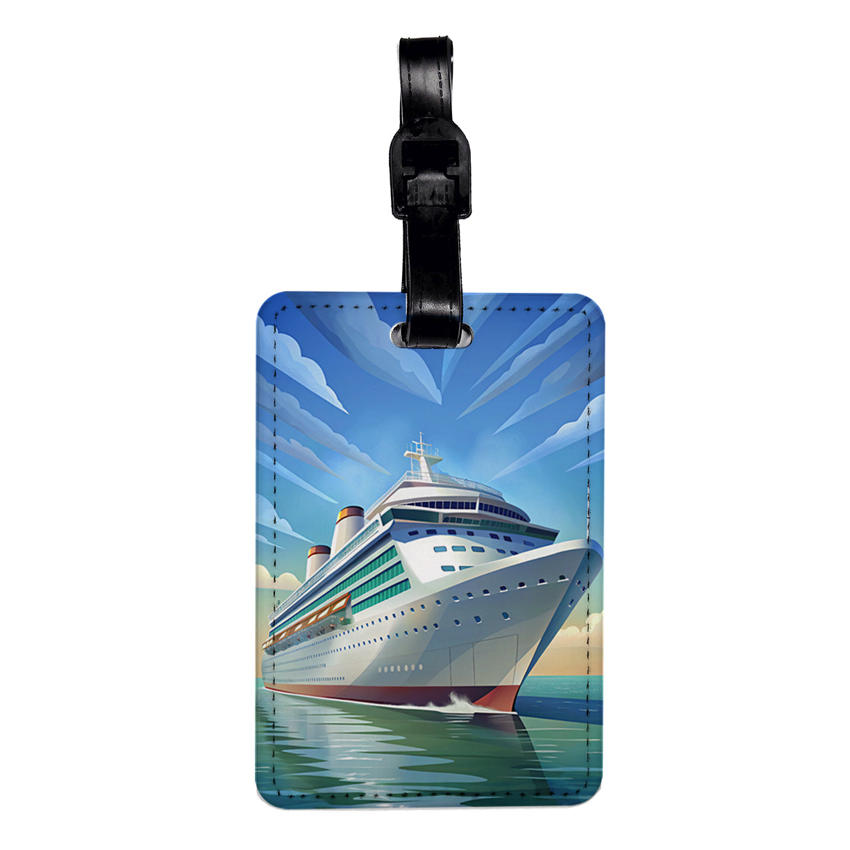 Cruise Ship In Ocean Vacation Travel Faux Leather Luggage Tag