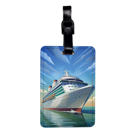 Cruise Ship In Ocean Vacation Travel Faux Leather Luggage Tag