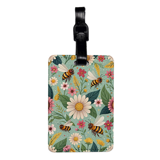 Cute Bees And Flowers Travel Faux Leather Luggage Tag