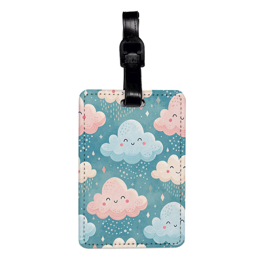 Cute Clouds Smiling Pink Blue Travel Faux Leather Luggage Tag