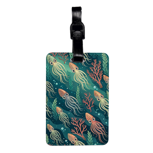 Cute Squid Background Travel Faux Leather Luggage Tag