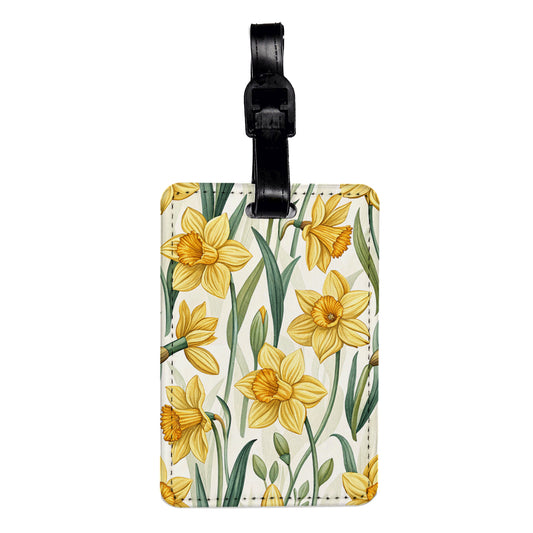 Daffodil Flowers Yellow Background Travel Faux Leather Luggage Tag