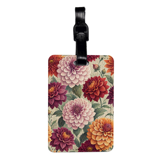 Dahlia Flowers Pinks Orange Travel Faux Leather Luggage Tag