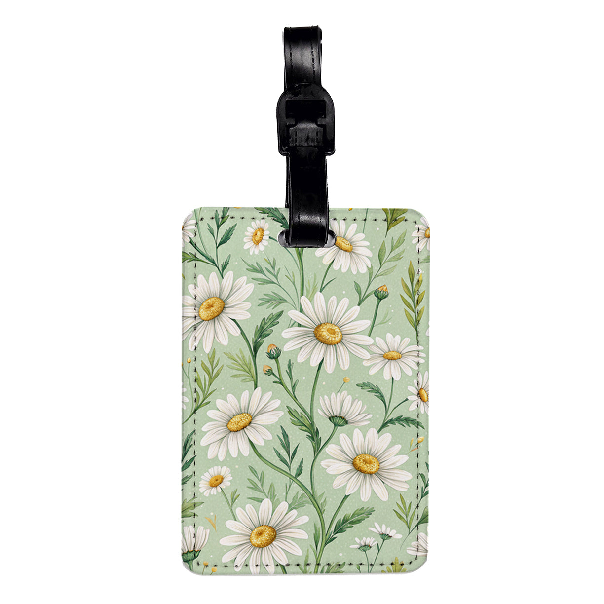 Daisy Flowers White Green Background Travel Faux Leather Luggage Tag