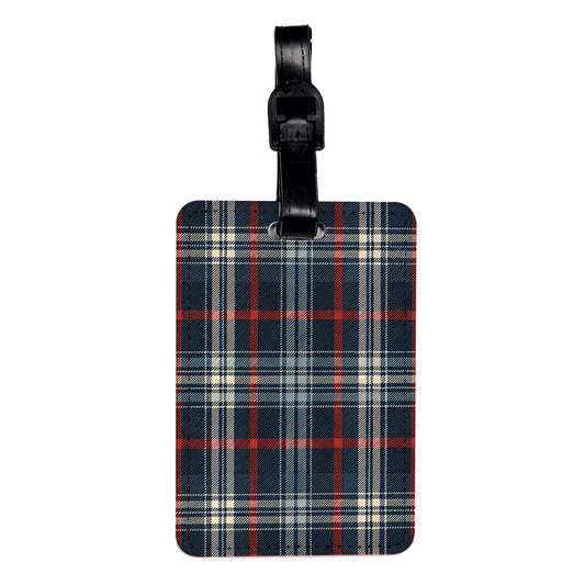 Dark Blue Red Plaid Background Travel Faux Leather Luggage Tag