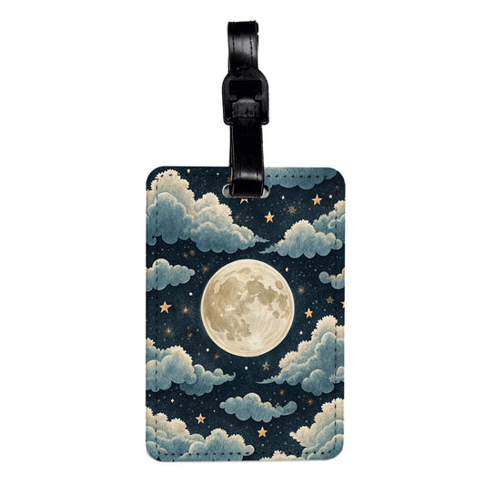 Delightful Moon Night Sky Travel Faux Leather Luggage Tag