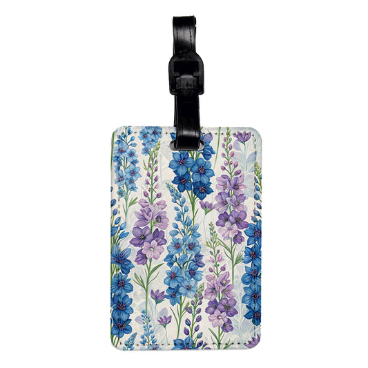 Delphinium Flowers Blue Purple Travel Faux Leather Luggage Tag