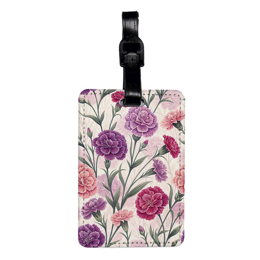 Dianthus Flowers Purple Pinks Travel Faux Leather Luggage Tag