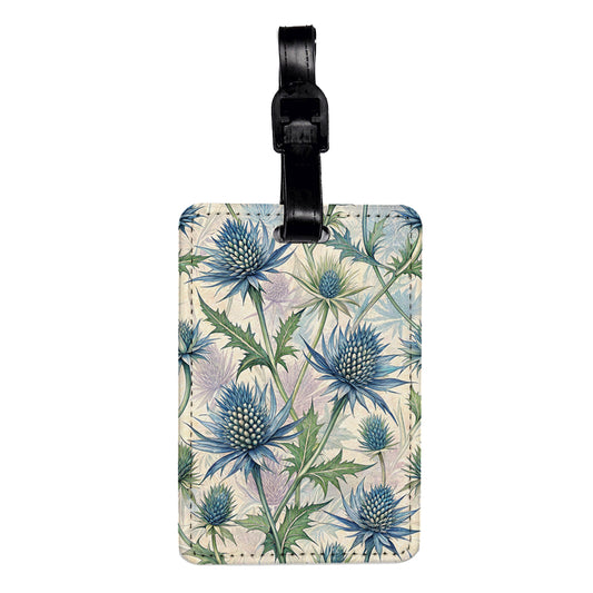 Eryngium Flowers Blue Floral Travel Faux Leather Luggage Tag