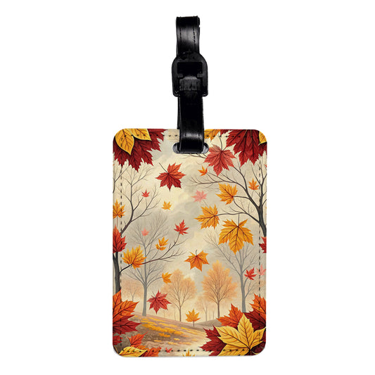 Fall Leaves Background Travel Faux Leather Luggage Tag