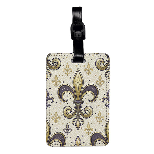Fleur De Lis Purple Gold Background Travel Faux Leather Luggage Tag