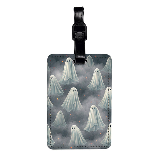 Floating Ghosts Background Halloween Travel Faux Leather Luggage Tag