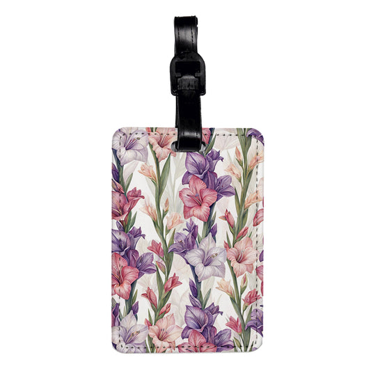 Gladiolus Flowers Purple White Travel Faux Leather Luggage Tag