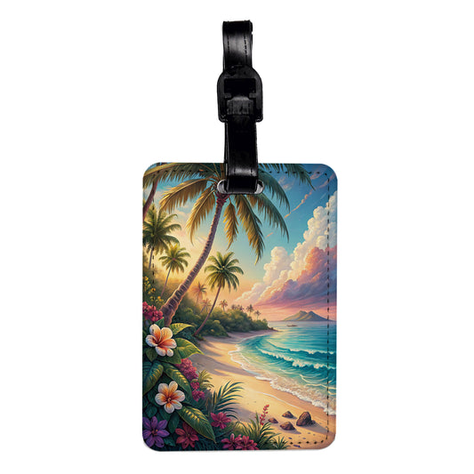 Gorgeous Hawaii Beach Tropical Scene Travel Faux Leather Luggage Tag