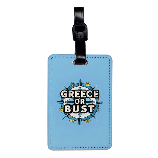 Greece Or Bust Vacation Blue Travel Faux Leather Luggage Tag