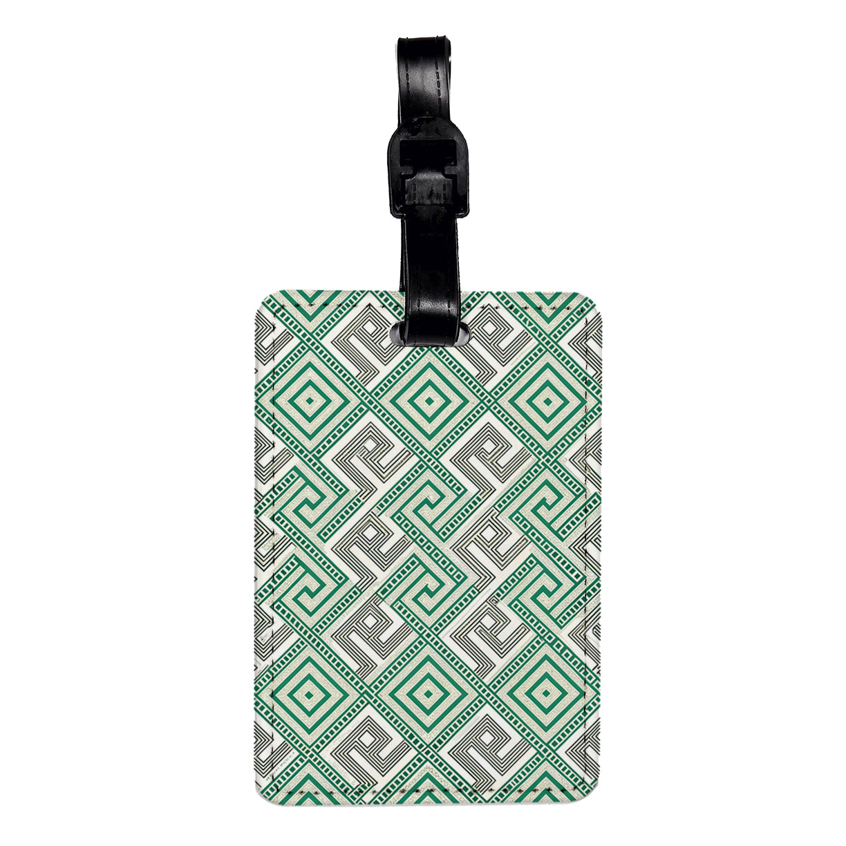 Greek Key Pattern Green Travel Faux Leather Luggage Tag